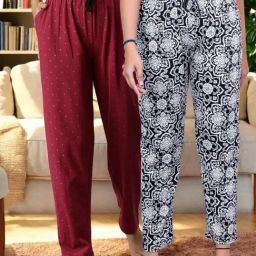 Kryptic Charcoal & Maroon Cotton Relaxed Fit Printed Lounge Pants - Pack of 2-image-96