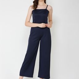 Cation Women Navy Blue Solid Basic Jumpsuit-picture-41