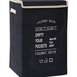 HOKIPO Navy Blue & White Printed Foldable Laundry Basket For Clothes With Lid-14