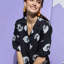 CLEMIRA Ethnic Print Crepe Shirt Style Top-image-66