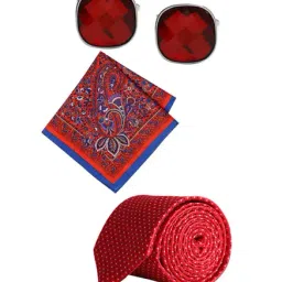Peter England Red Woven Tie with Pocket Square & Cufflink-picture-21