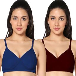 IN CARE Blue & Maroon Full Coverage Non-Wired T-Shirt Bra - Pack of 2-picture-49