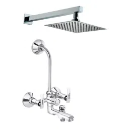 Gold Bell Soft Brass 3 In 1 Wall Mixer Set with 203X203 mm(8X8 Inch) SS Round Overhead 381 mm(15 Inch) SS Arm Hand Shower, 3-1-Siya-Soft-8R-15A-Round-image-75