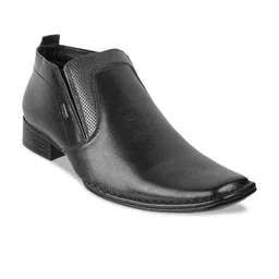 Mochi Men Black Textured Leather Slip-On Shoes-image-27