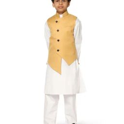 TAHVO Kids Gold & White Slim Fit Kurta Set-38