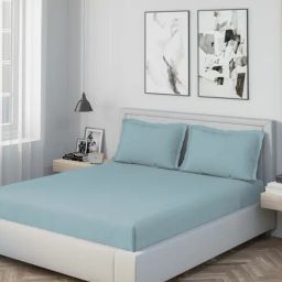 DDecor Plain dyed Blue 180 TC Cotton King Bedsheet with 2 Pillow covers-picture-33