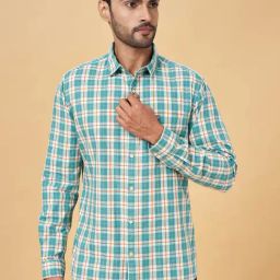 Byford by Pantaloons Grass Green Cotton Slim Fit Checks Shirt-image-43