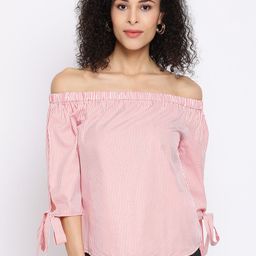 Oxolloxo Women Red & White Striped Bardot Top-image-95