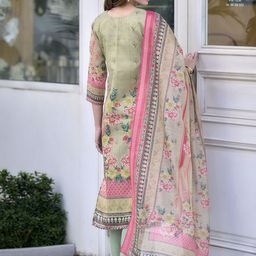 SHREE LAXMINARAYAN EXPORT Floral Printed Sequinned Straight Kurta With Trouser & Dupatta image 2