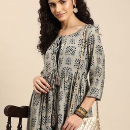 Anouk Bandhani Foil Printed High Slit Fusion Kurta with Trousers image 5