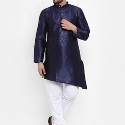 KLOTTHE Men Navy Blue Woven Design Kurta with Pyjamas-57