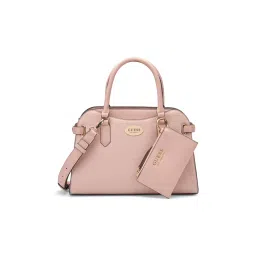 guess fashion Guess Mauve Textured Lawndale Satchel Bag with Pouch (Set of 2)-picture-0