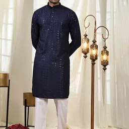 Pro-Ethic STYLE DEVELOPER Men Embellished Floral Embroidered Sequins Jacquard Kurta-image-75