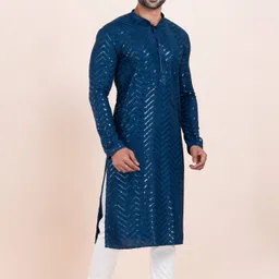 ROOTED LIBAAS Men Ethnic Motifs Embroidered Regular Sequinned Kurta with Pyjamas image 4