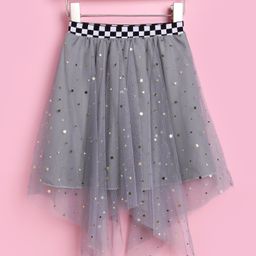 Kookie Kids Knee Length Skirt Netted Star Embellished - Grey-image-3