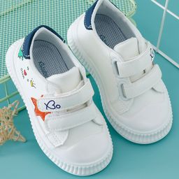 Babyoye Dino Printed Casual Shoes with Velcro Closure - White-picture-11