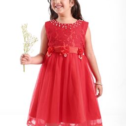 Mark & Mia Sleeveless Party Frock With Floral Corsage - Red-image-55