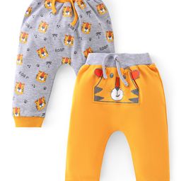 Babyhug Cotton Knit Full Length Tiger Print Diaper Pants Pack of 2 - Yellow & Grey-image-52