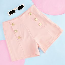 Pantaloons Junior Cotton Button Detailed Solid Shorts - Peach-picture-18