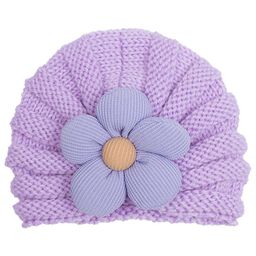 SYGA Wool Cap Warm Stretchable Knitted Flower Hat - Purple-image-68