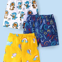 Babyhug Cotton Poplin Boxers Text Vehicle & Animal Print Pack of 3 - Multicolour-image-61