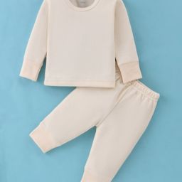 Mom's pet Cotton Full Sleeves Ribbed Tee & Pajama With Grip Thermal Set - Yellow-image-79