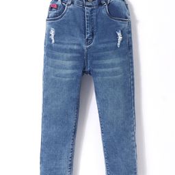 Olio Kids Denim Woven Full Length Distressed Jeans Solid Colour - Light Blue-picture-24