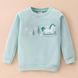 Tango Looper Knit Full Sleeves T-Shirt With Unicorn Print - Light Blue-image-70