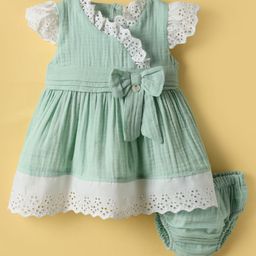 ToffyHouse Cotton Woven Half Sleeves Frocks With Bloomer & Lace Detailing -Sea Green-image-81