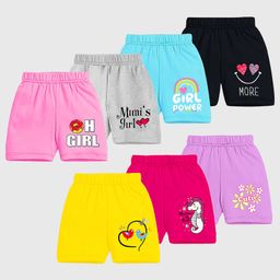 KUCHIPOO Cotton Blend Pack Of 7 Hearts & Typography Printed Shorts - Multi Colour-image-25