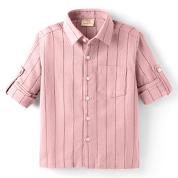 Rikidoos Full Sleeves Striped Shirt - Baby Pink-image-2
