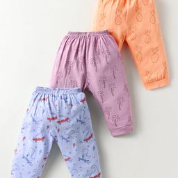 Zero Sinker Knit Full Length Leggings with Tropical & Dino Print Pack of 3 - Light Orange Purple & Light Blue-image-63
