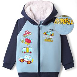 Mark & Mia Fleece Knit Full Raglan Sleeves Front Open Hooded Sweatjacket With Vehicles Print - Light Blue-image-42