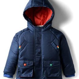 Bonfino Woven Full Raglan Sleeves Quilted Padded Jacket with Hood & Neon Tape Detailing - Navy Blue-picture-23