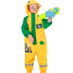 Little Surprise Box PVC Full Sleeves Baby Dinosaur Designed Jumpsuit Style Hooded Raincoat - Yellow & Green-14