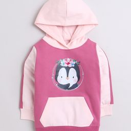 BUMZEE Fleece Knit Full Sleeves Penguin Printed Hooded Sweatshirt With Kangaroo Pockets - Mauve & Pink-image-29