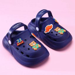 Babyoye Clogs with Backstrap Closure & BearApplique - Navy Blue image 2