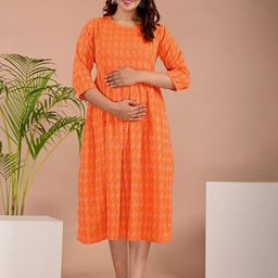 Parth Fab Print Maternity Fit & Flare Midi Dress-image-25