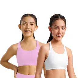 BRAAFEE Girls Pack of 2 White & Pink Solid Cotton Non Padded Full Coverage Bra-picture-14