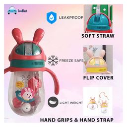 FunBlast Tritan Water Bottle with Straw & Adjustable Strap Red  350 ml image 4