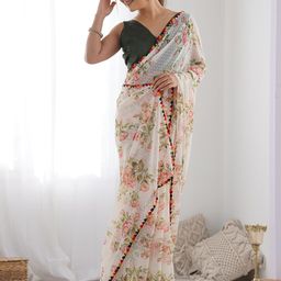 Mitera Women Floral Printed Pure Georgette Saree-picture-15