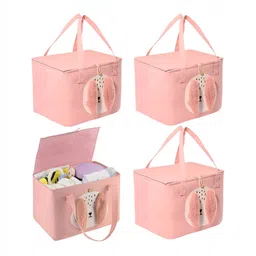 Aura Pink Set of 4 Reusable Tote Basket Organisers-47