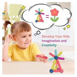 HAPPY HUES Magnetic Building Block STEM Toy for Kids Magnetic Sticks and Balls Set Different Sizes & Curve Shaped - 64 Pieces image 4