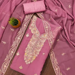 KALINI Embroidered Silk Georgette Unstitched Dress Material-image-5