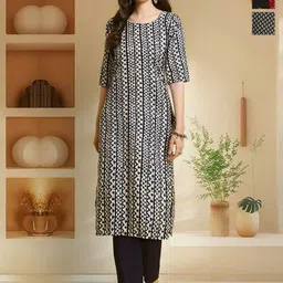 HERE&NOW Selection Of 3 Geometric Printed Round Neck Straight Kurtas-82