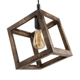 Homesake Modern Antique Wooden Pendant Cube Light with Black Silicon Holder(Bulb not included)-41