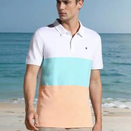 Louis Philippe Multicolored Cotton Slim Fit Colour-Block Polo T-Shirt-image-19