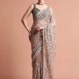 Jaipur Kurti Beige Embroidered Saree With Unstitched Blouse-image-99