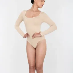 Shapercult Beige Cotton Polyblend Solid Bodysuit-picture-36