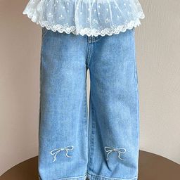 LULU & SKY Girls Wide Leg High-Rise Low Distress Light Fade Jeans-picture-23